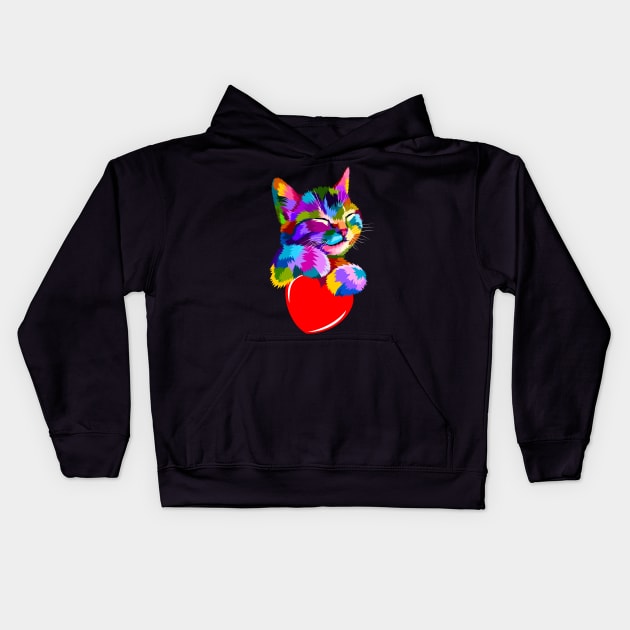 Kitty Cat Holding a Heart | Cute | Magical | Unicorn | Gift Kids Hoodie by MerchMadness